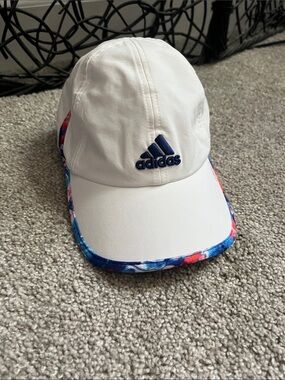 adidas White Cap with Navy Logo and Floral Trim